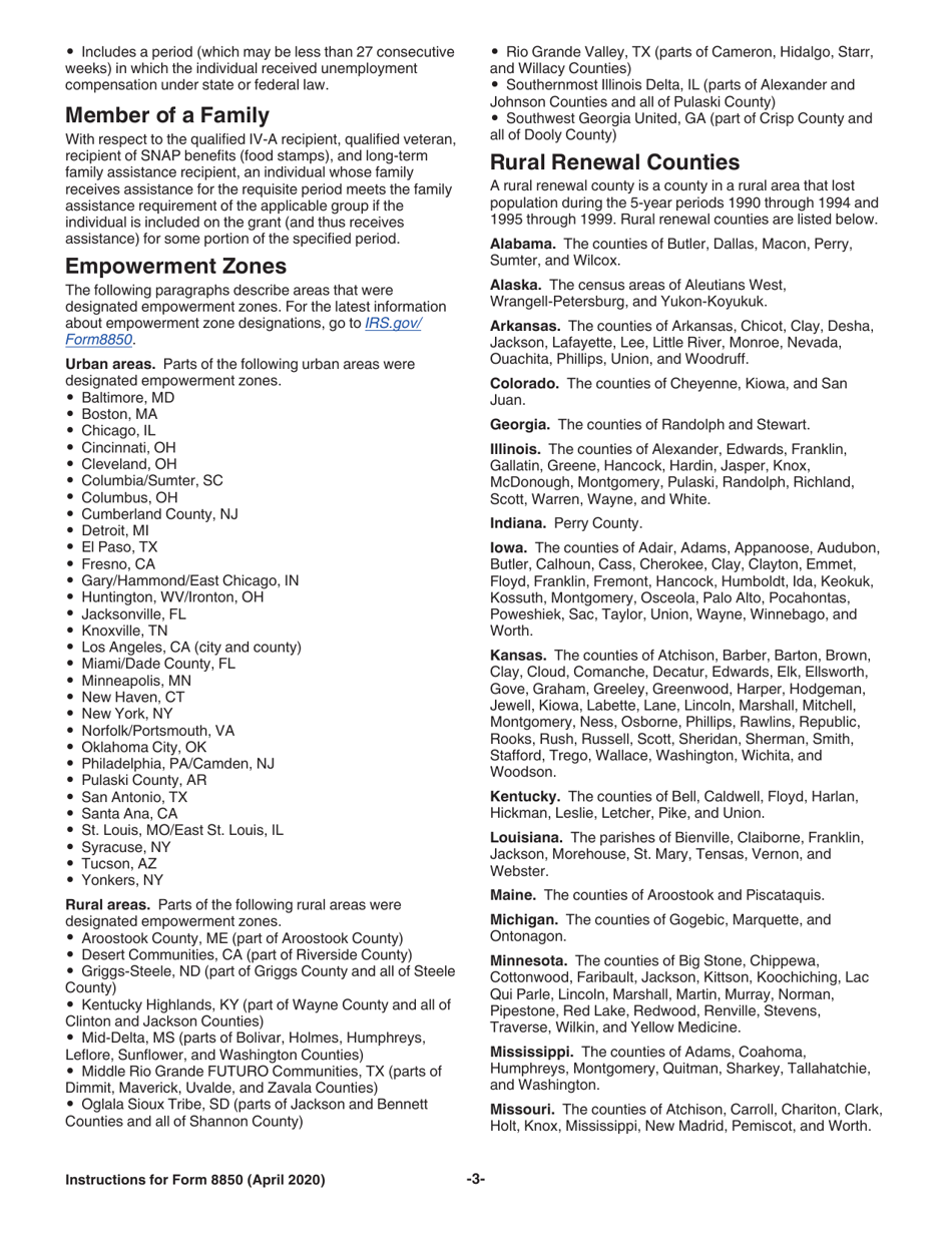 Instructions for IRS Form 8850 Pre-screening Notice and Certification Request for the Work Opportunity Credit, Page 3