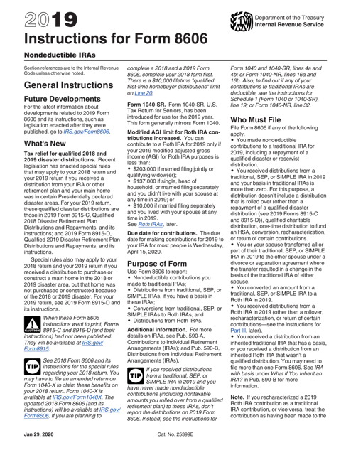 Download Instructions for IRS Form 8606 Nondeductible Iras PDF, 2019