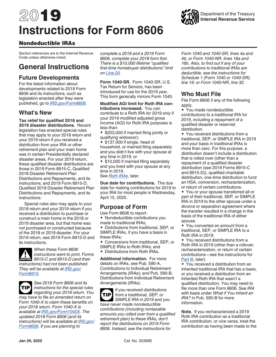 Download Instructions For IRS Form 8606 Nondeductible Iras PDF, 2019 ...