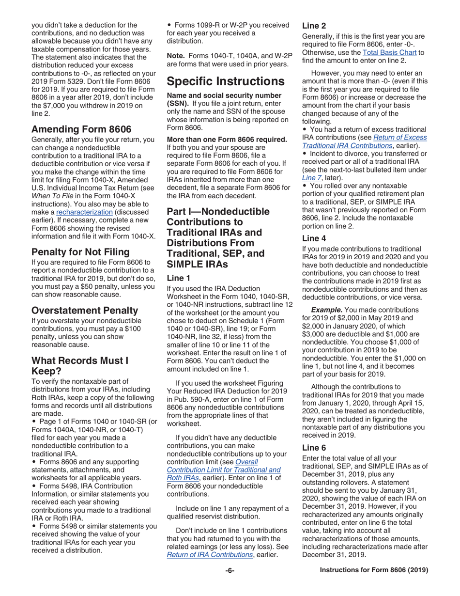Instructions for IRS Form 8606 Nondeductible Iras, Page 6