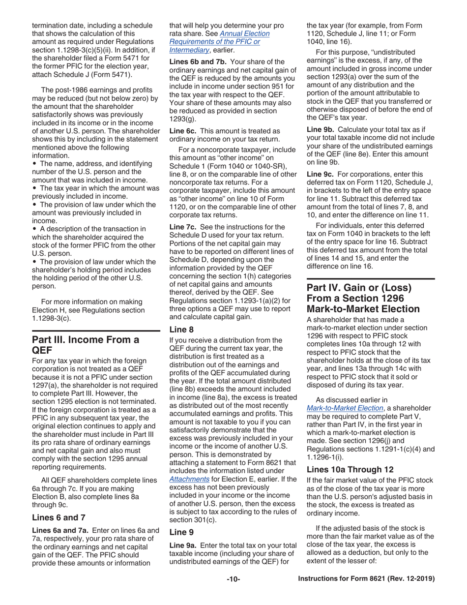 Instructions for IRS Form 8621 Information Return by a Shareholder of a Passive Foreign Investment Company or Qualified Electing Fund, Page 10