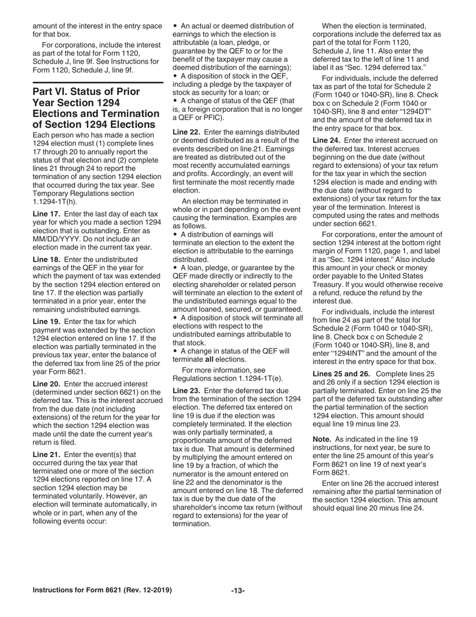 Instructions for IRS Form 8621 Information Return by a Shareholder of a Passive Foreign Investment Company or Qualified Electing Fund, Page 13