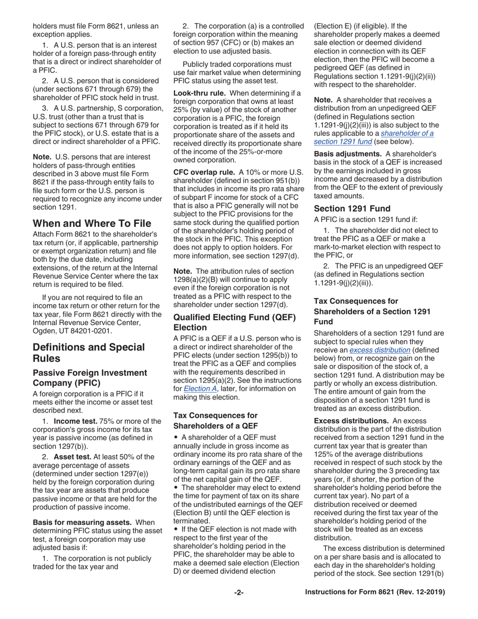 Instructions for IRS Form 8621 Information Return by a Shareholder of a Passive Foreign Investment Company or Qualified Electing Fund, Page 2