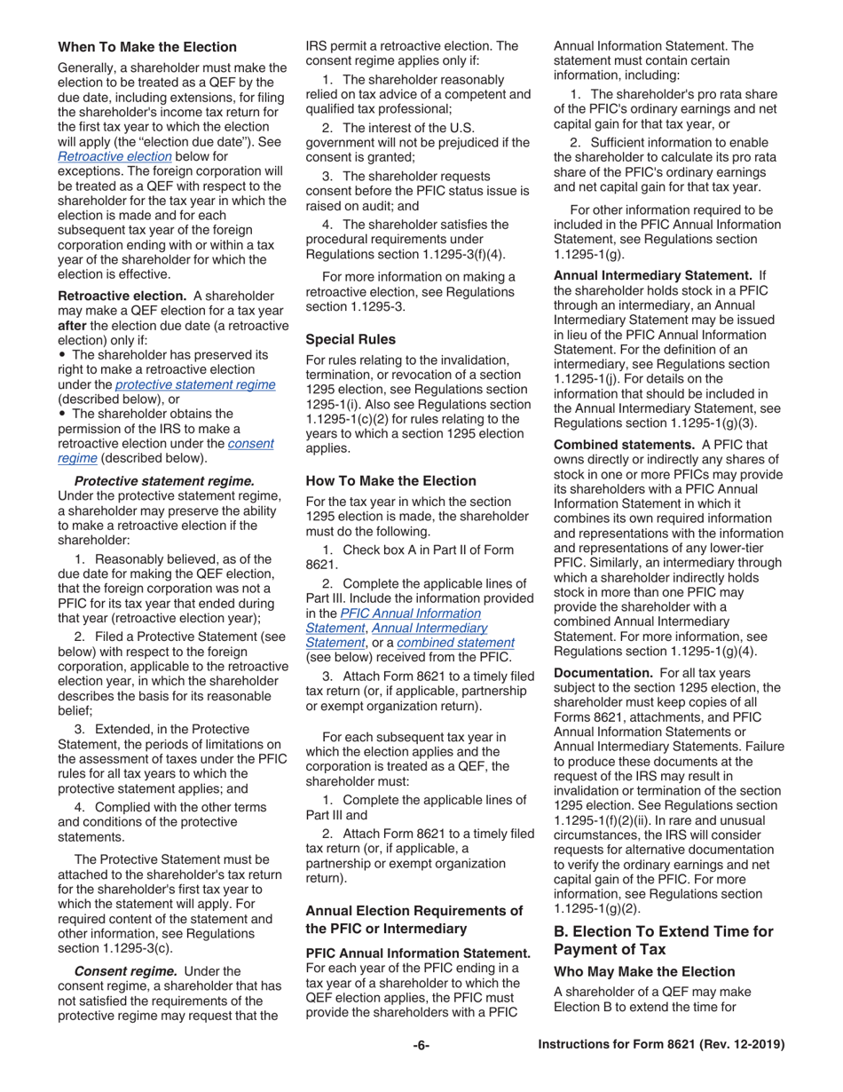 Instructions for IRS Form 8621 Information Return by a Shareholder of a Passive Foreign Investment Company or Qualified Electing Fund, Page 6