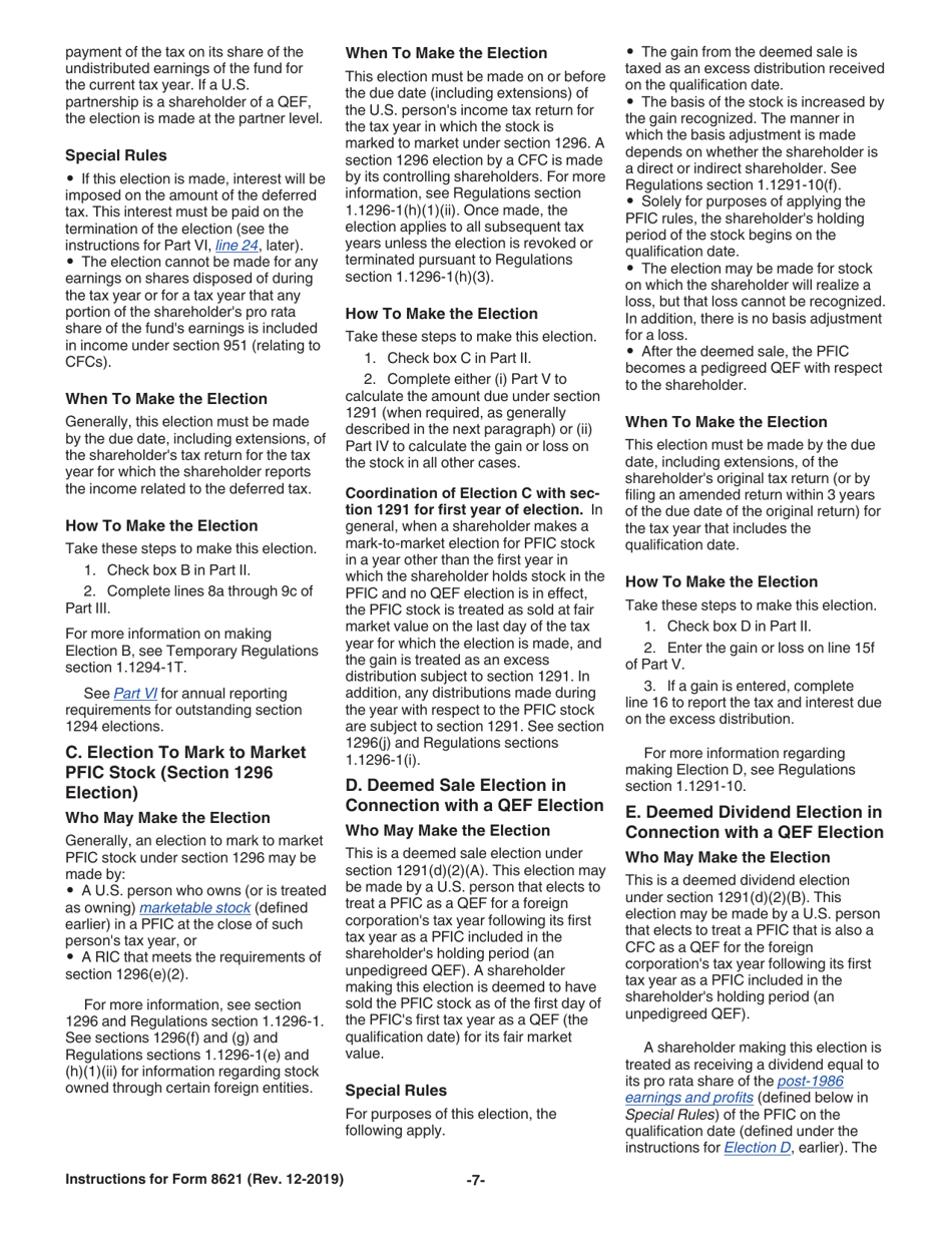 Instructions for IRS Form 8621 Information Return by a Shareholder of a Passive Foreign Investment Company or Qualified Electing Fund, Page 7