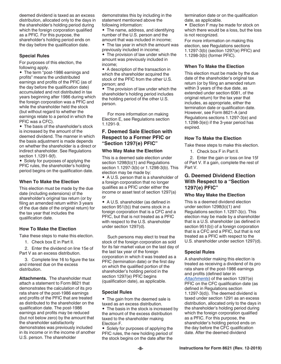 Instructions for IRS Form 8621 Information Return by a Shareholder of a Passive Foreign Investment Company or Qualified Electing Fund, Page 8