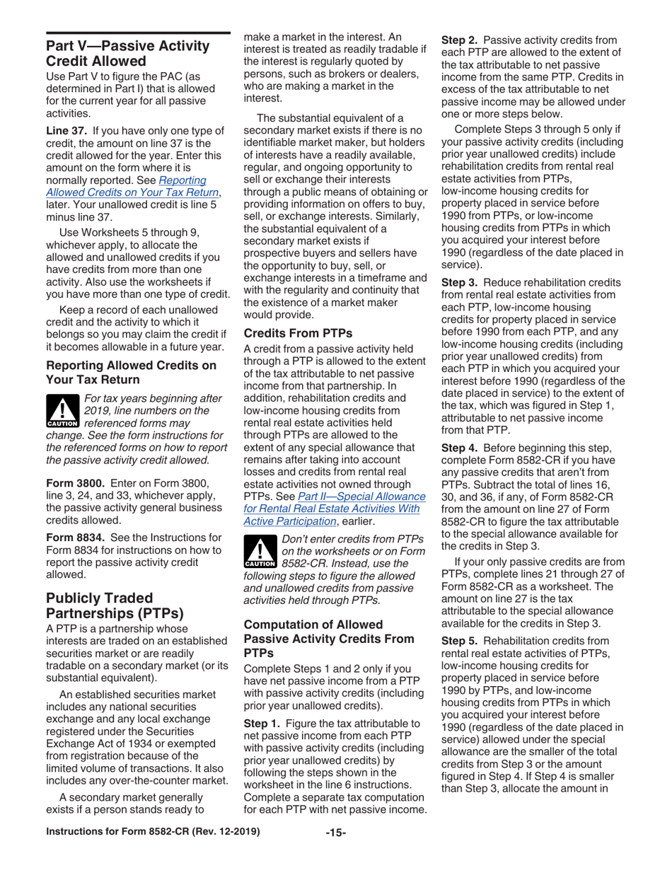 Download Instructions for IRS Form 8582CR Passive Activity Credit