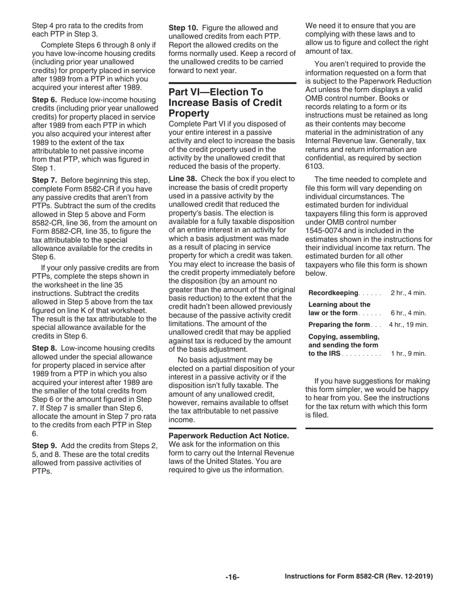 Download Instructions for IRS Form 8582CR Passive Activity Credit