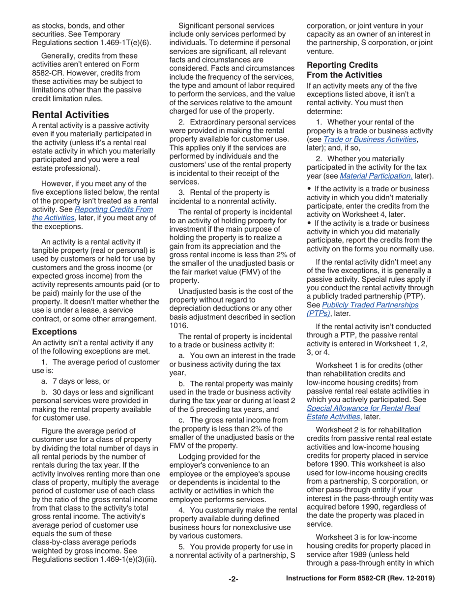 Instructions for IRS Form 8582-CR Passive Activity Credit Limitations, Page 2