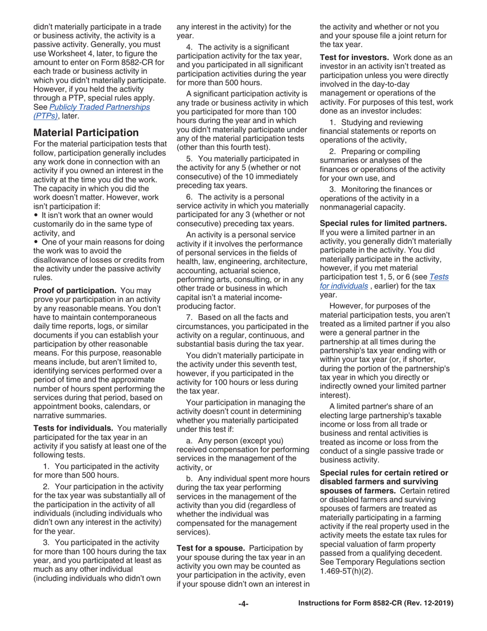 Instructions for IRS Form 8582-CR Passive Activity Credit Limitations, Page 4