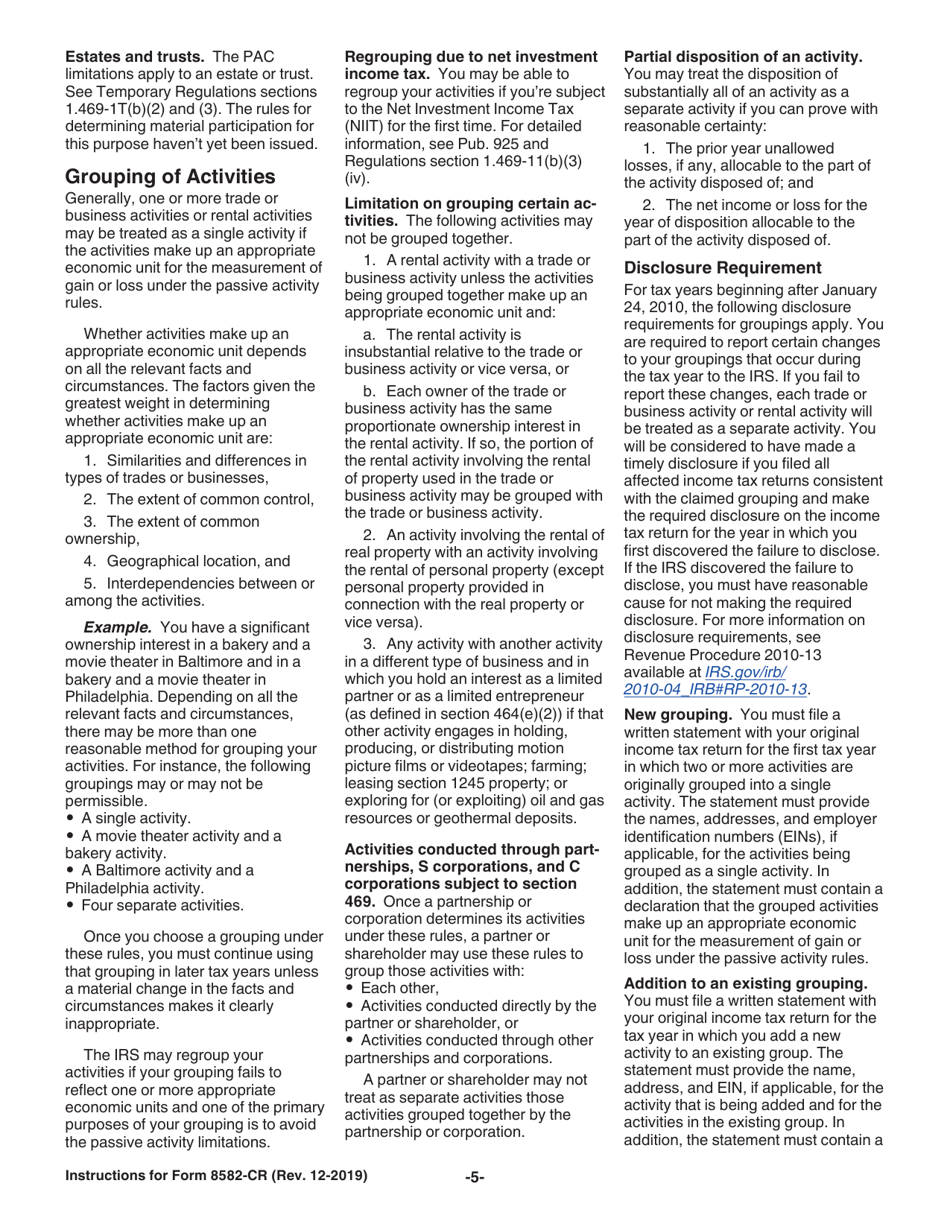 Instructions for IRS Form 8582-CR Passive Activity Credit Limitations, Page 5