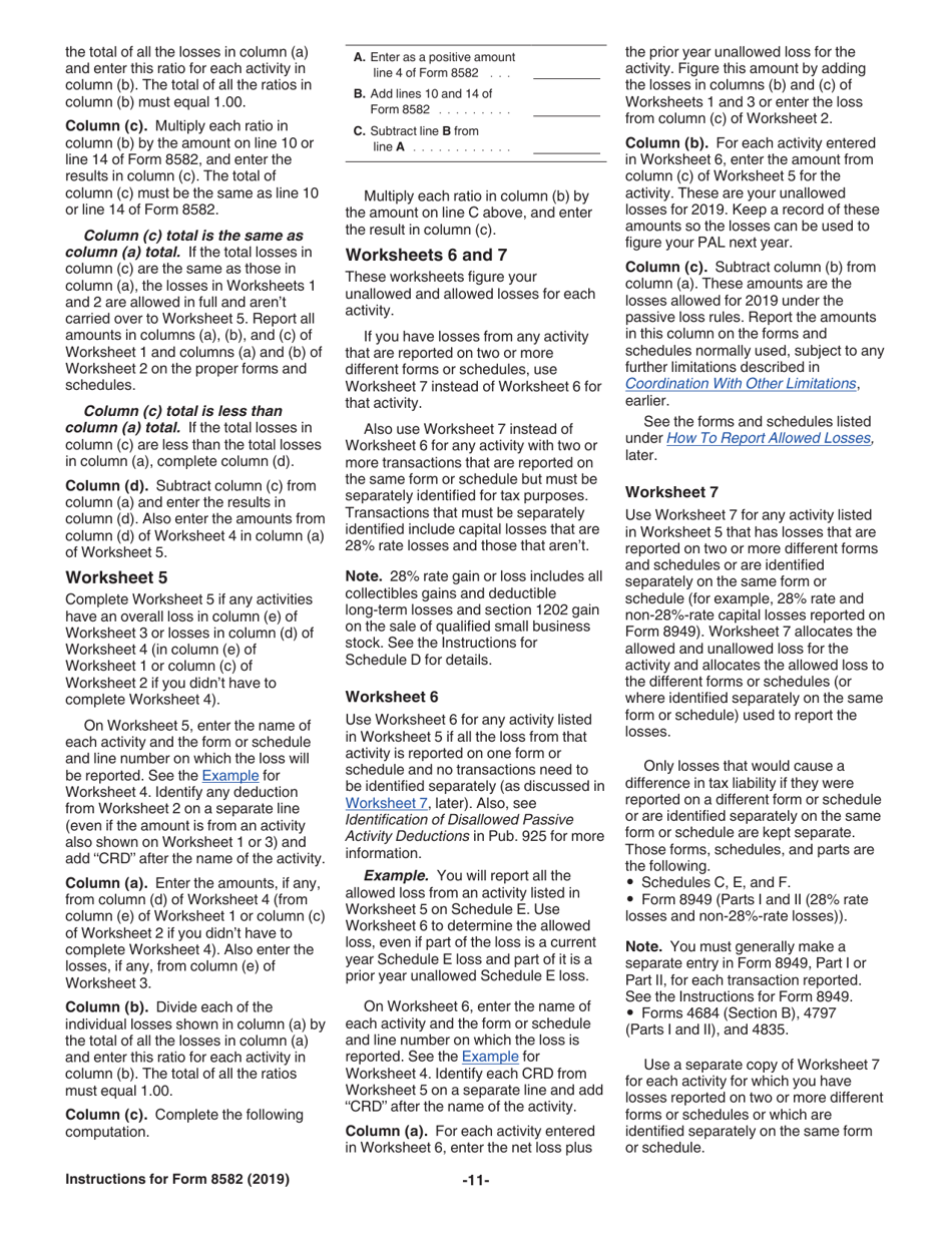 Instructions for IRS Form 8582 Passive Activity Loss Limitations, Page 11