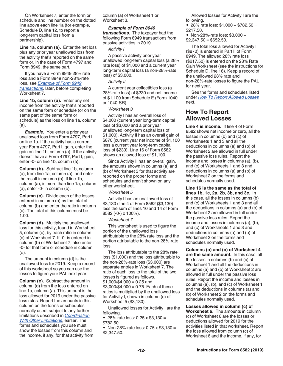 Instructions for IRS Form 8582 Passive Activity Loss Limitations, Page 12
