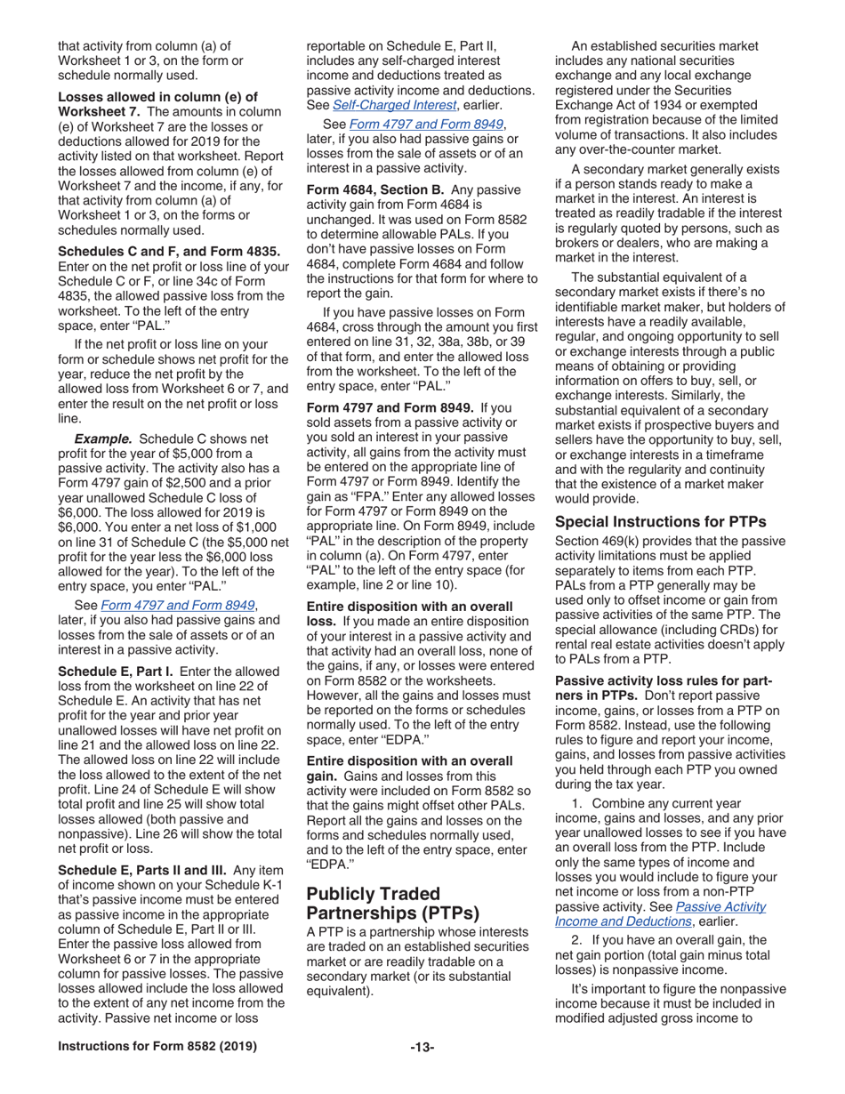 Instructions for IRS Form 8582 Passive Activity Loss Limitations, Page 13