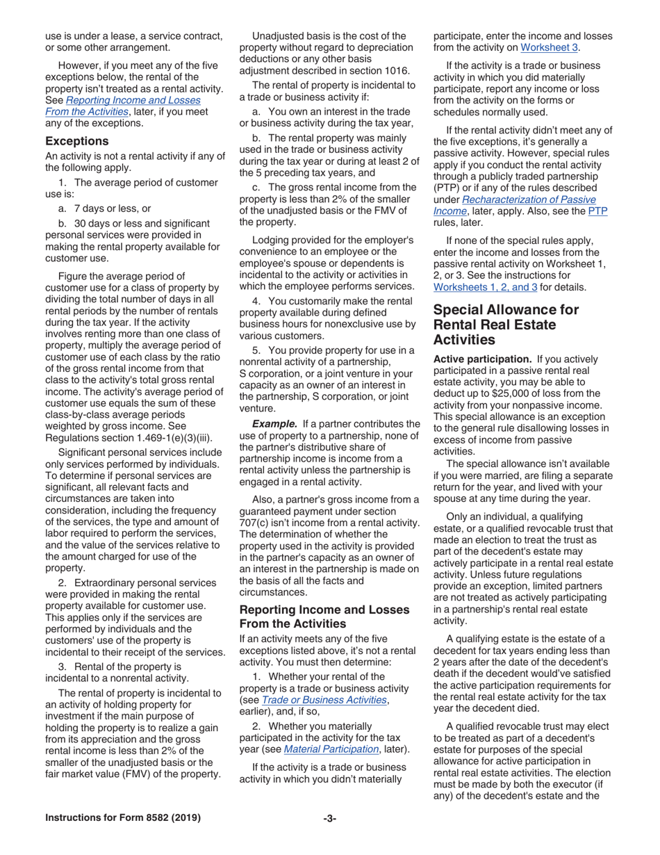 Instructions for IRS Form 8582 Passive Activity Loss Limitations, Page 3