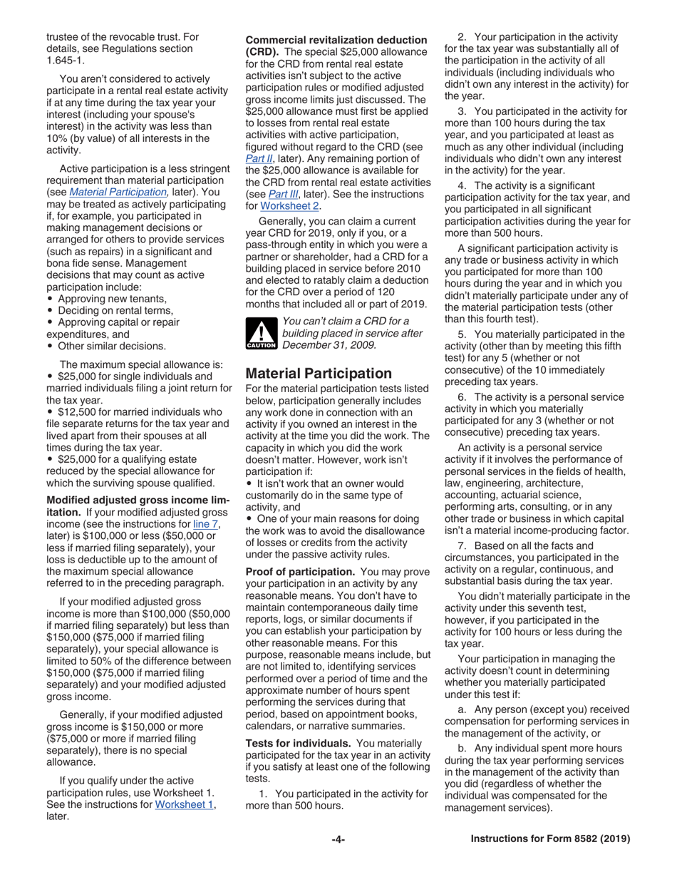 Instructions for IRS Form 8582 Passive Activity Loss Limitations, Page 4