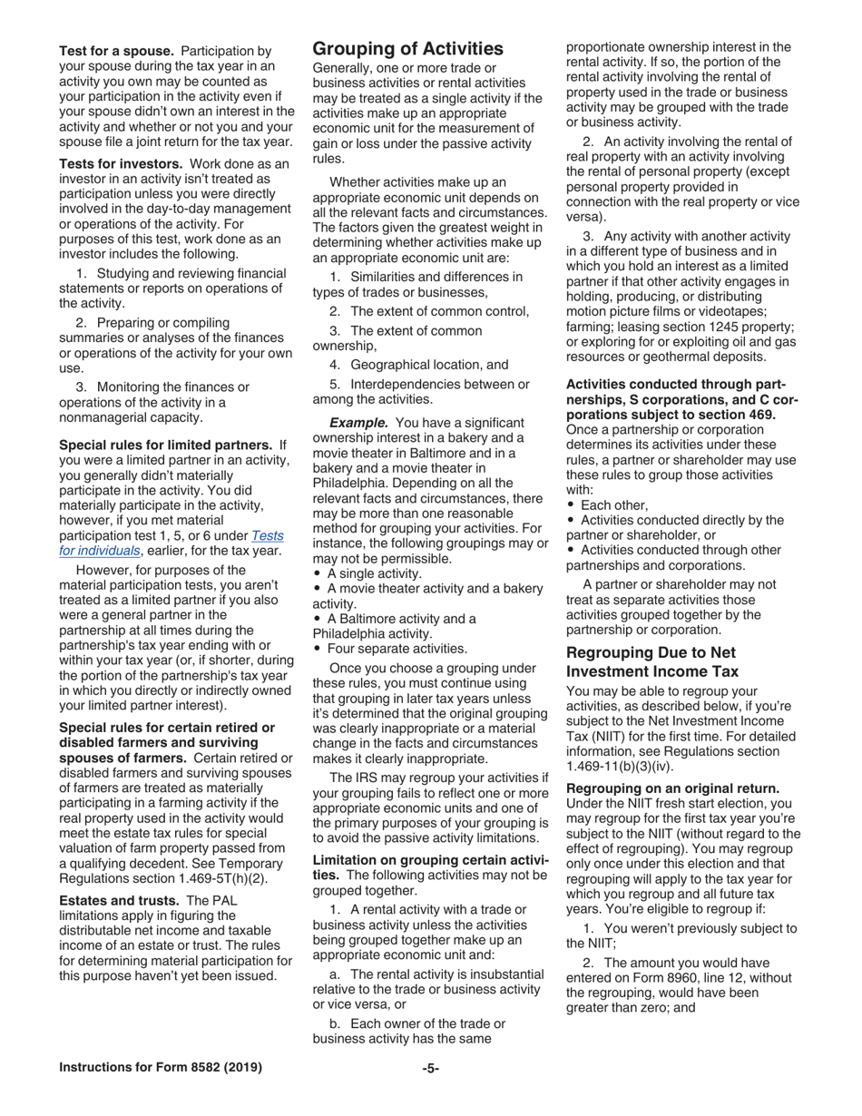 Instructions for IRS Form 8582 Passive Activity Loss Limitations, Page 5
