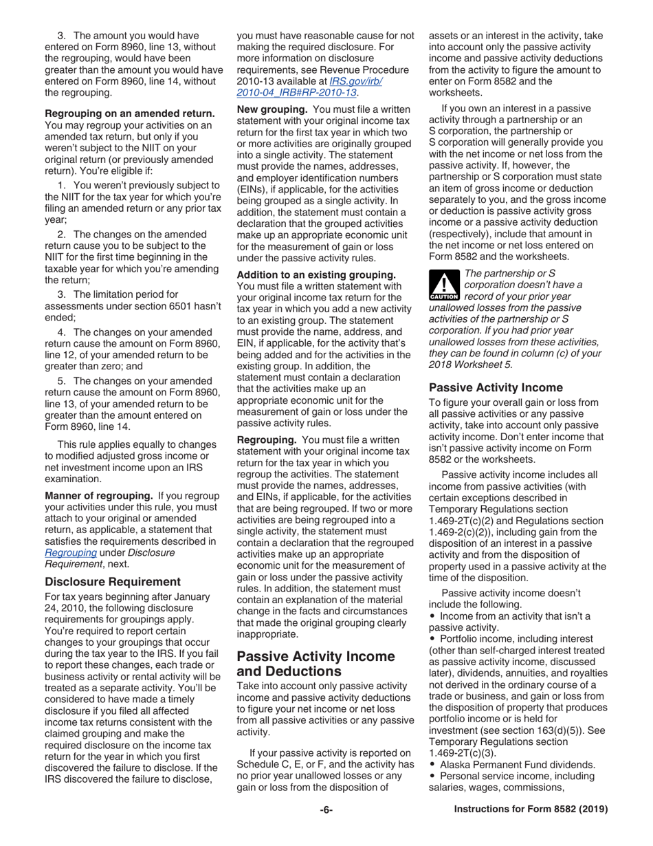 Instructions for IRS Form 8582 Passive Activity Loss Limitations, Page 6