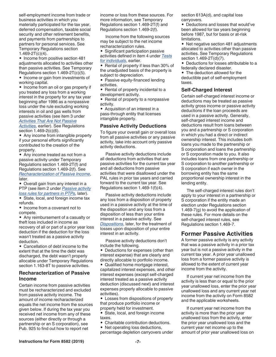 Instructions for IRS Form 8582 Passive Activity Loss Limitations, Page 7