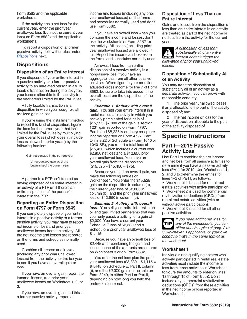 Instructions for IRS Form 8582 Passive Activity Loss Limitations, Page 8