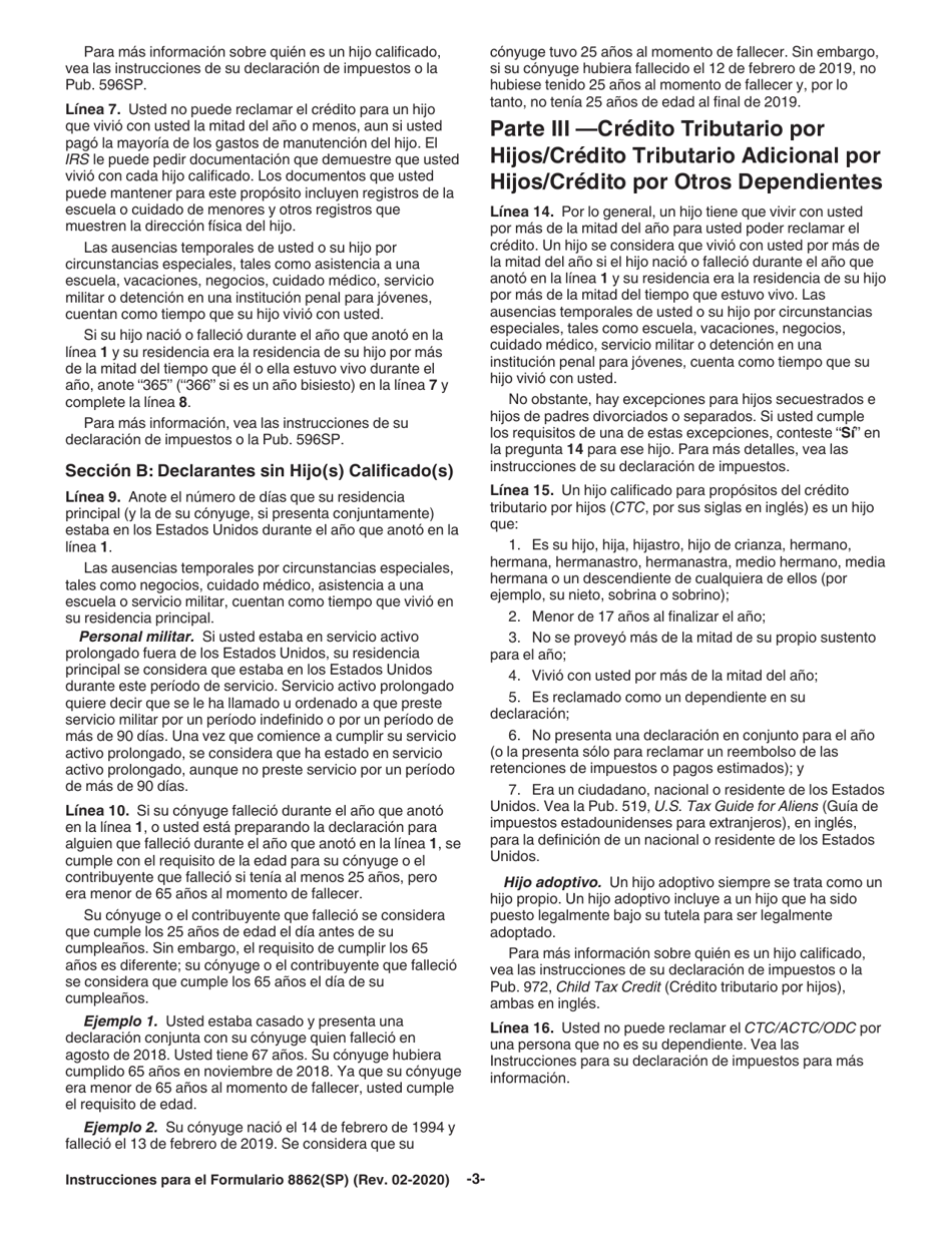 Instrucciones para IRS Formulario 8862(SP) Informacion Para Reclamar Ciertos Creditos Despues De Haber Sido Denegados (Spanish), Page 3