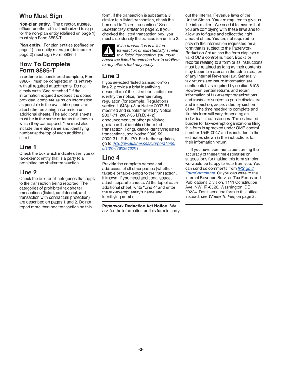 Instructions for IRS Form 8886-T Disclosure by Tax-Exempt Entity Regarding Prohibited Tax Shelter Transaction, Page 3