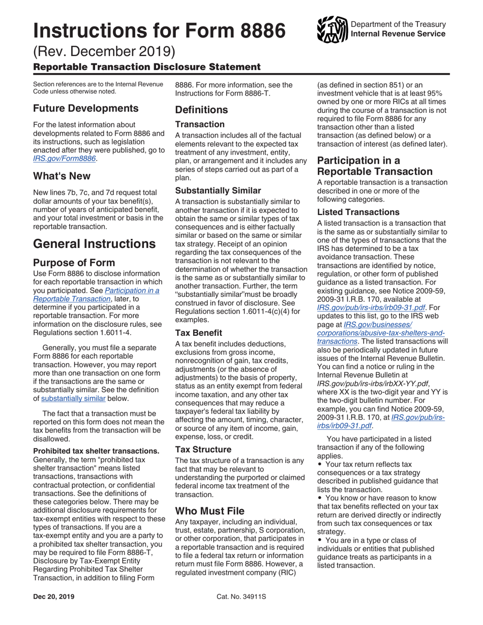 Download Instruction For Irs Instruction 8886 Reportable Transaction ...