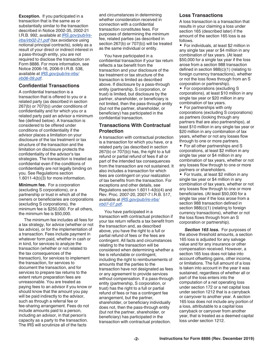 Instructions for IRS Form 8886 Reportable Transaction Disclosure Statement, Page 2