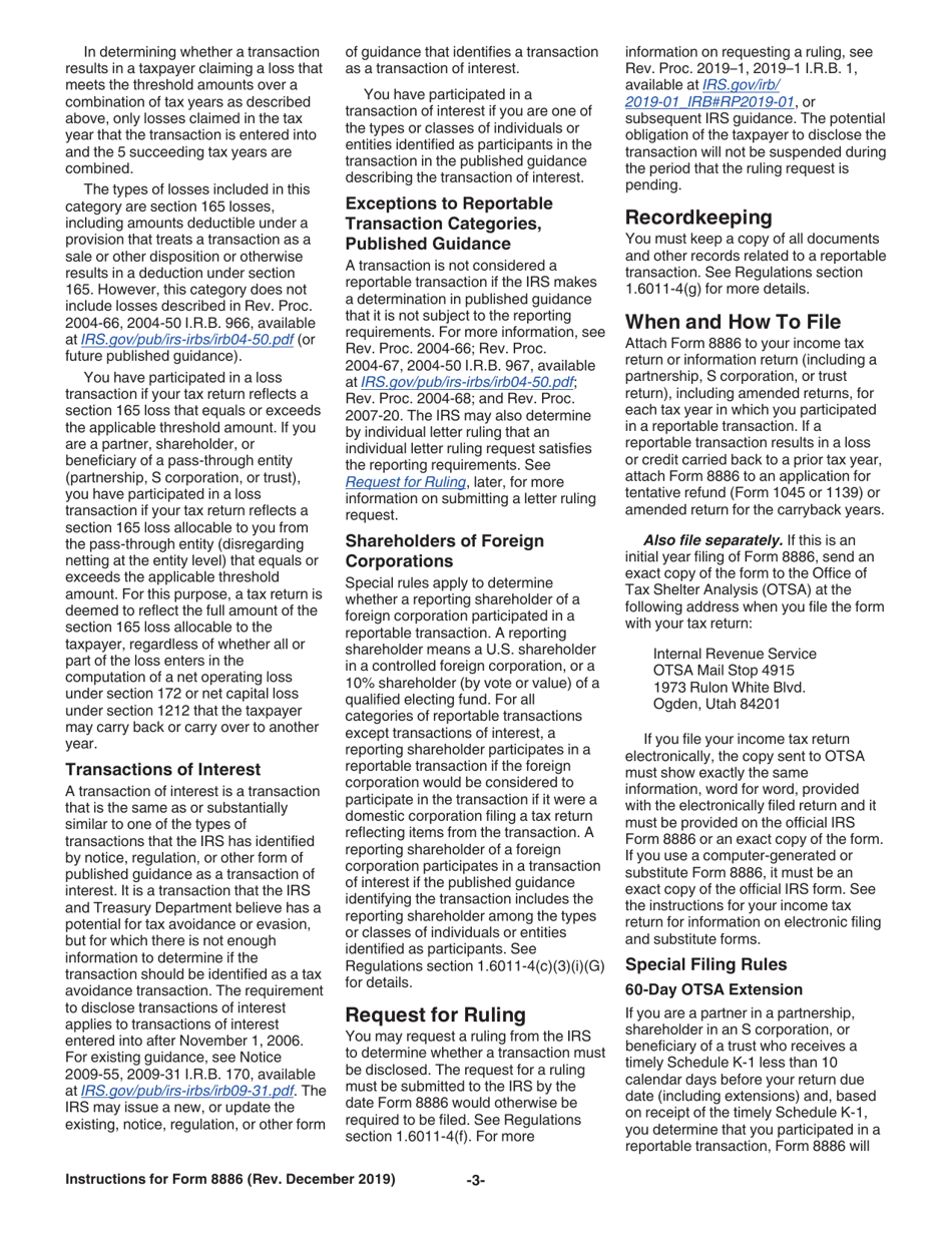 Instructions for IRS Form 8886 Reportable Transaction Disclosure Statement, Page 3