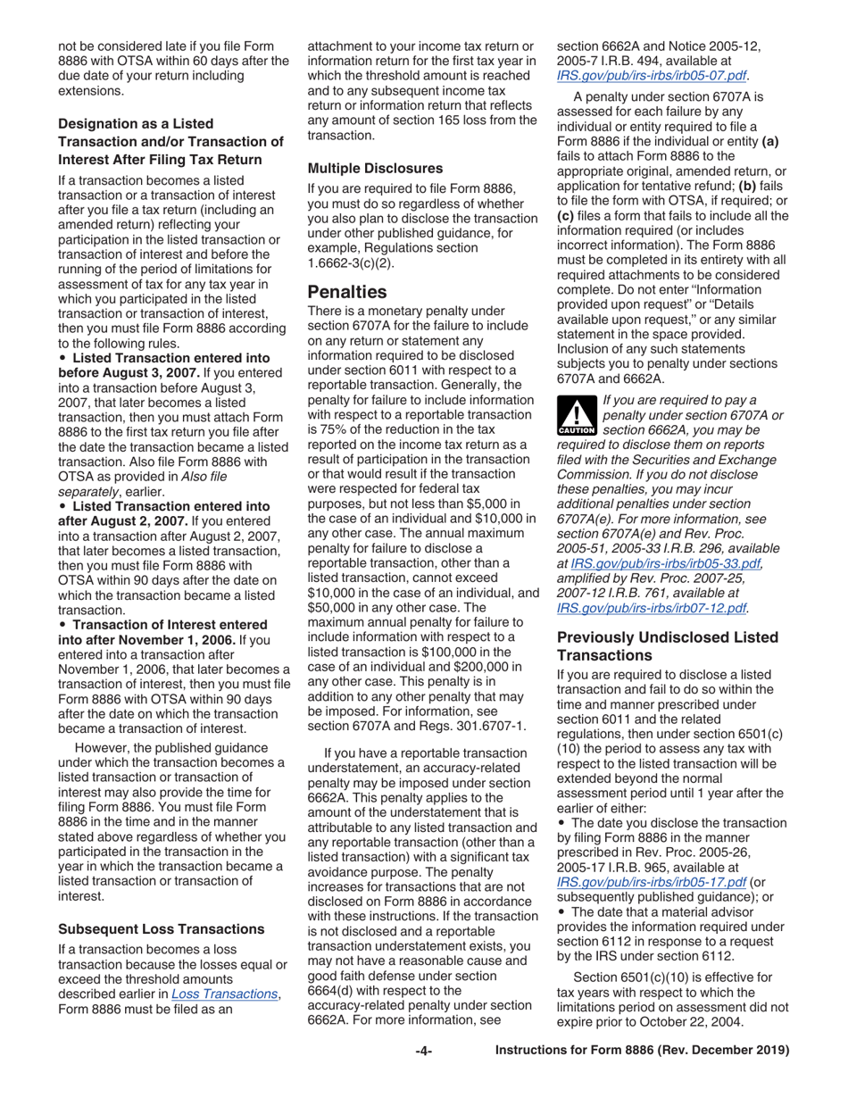 Instructions for IRS Form 8886 Reportable Transaction Disclosure Statement, Page 4