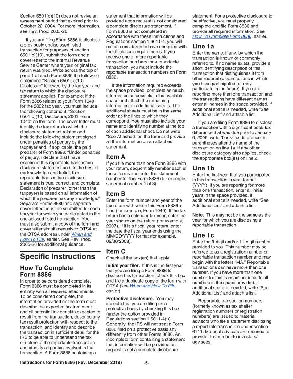 Instructions for IRS Form 8886 Reportable Transaction Disclosure Statement, Page 5
