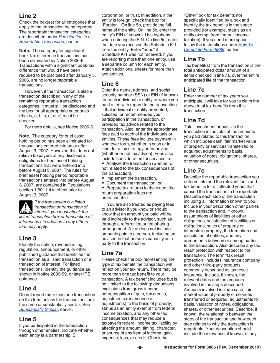 Instructions for IRS Form 8886 Reportable Transaction Disclosure Statement, Page 6