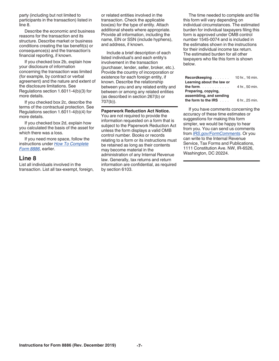 Instructions for IRS Form 8886 Reportable Transaction Disclosure Statement, Page 7