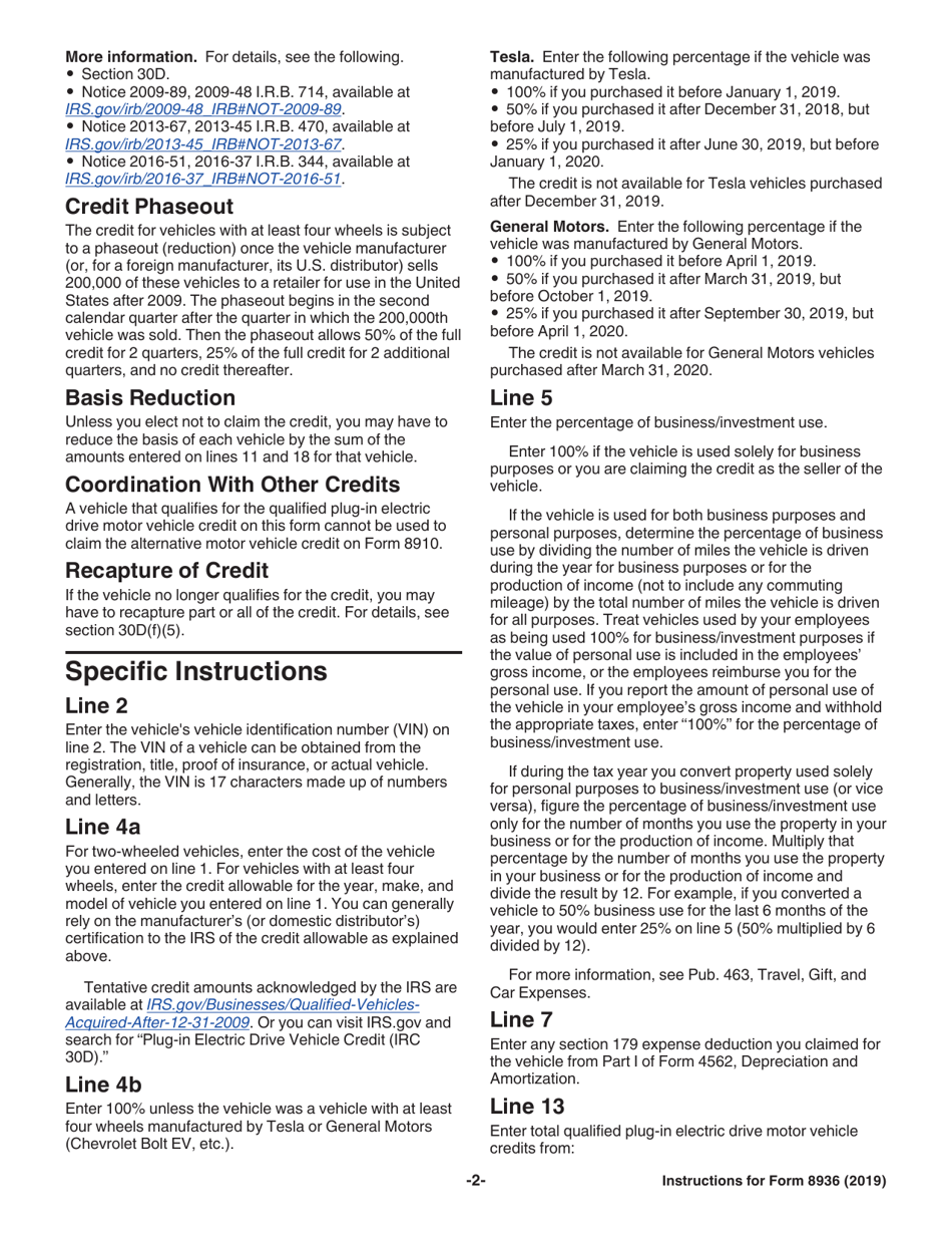 Instructions for IRS Form 8936 Qualified Plug-In Electric Drive Motor Vehicle Credit (Including Qualified Two-Wheeled Plug-In Electric Vehicles), Page 2