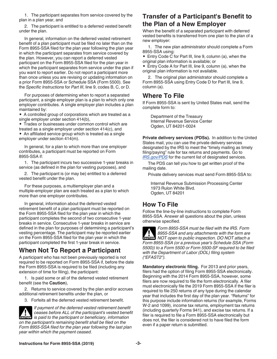 Instructions for IRS Form 8955-SSA Annual Registration Statement Identifying Separated Participants With Deferred Vested Benefits, Page 3