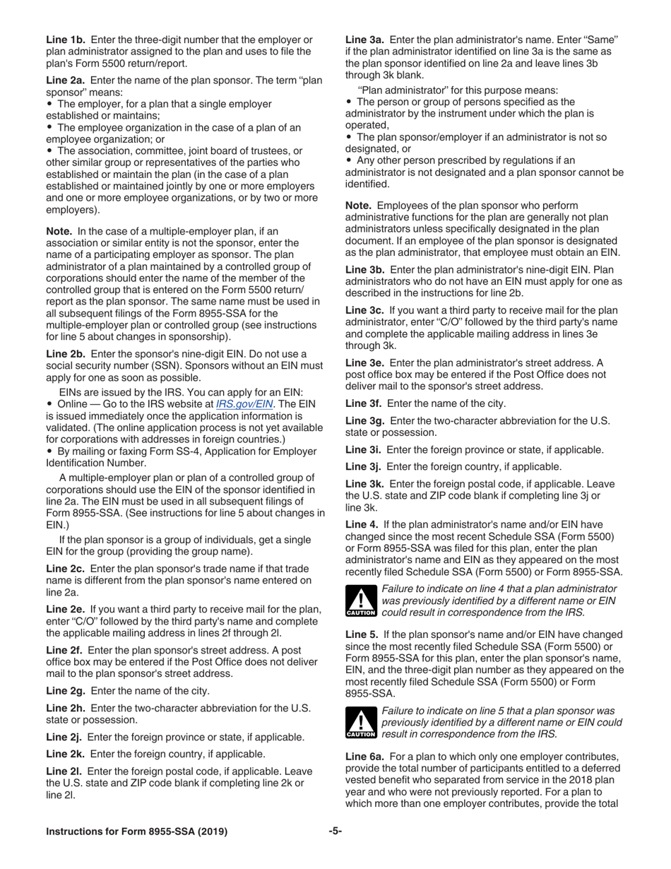 Instructions for IRS Form 8955-SSA Annual Registration Statement Identifying Separated Participants With Deferred Vested Benefits, Page 5