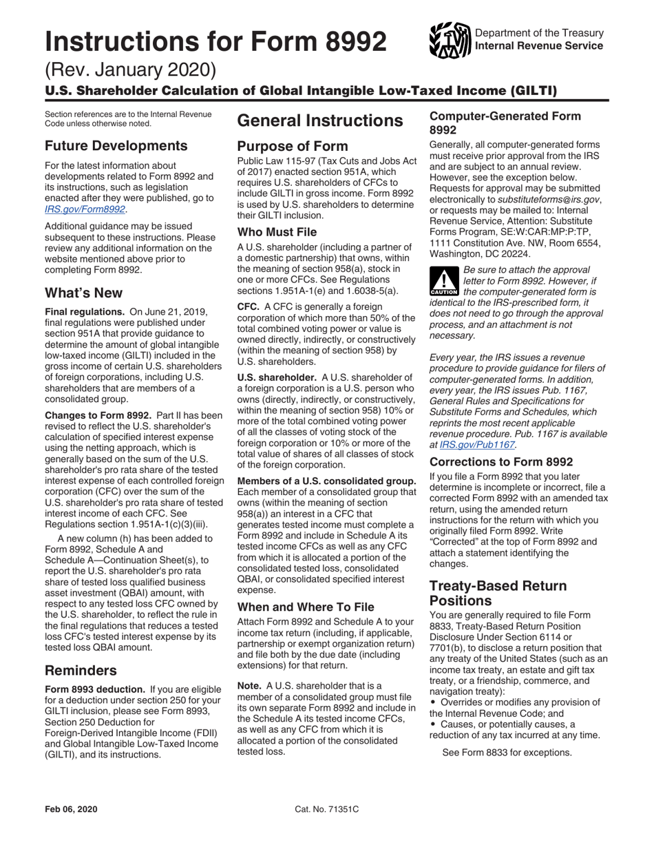 Instructions for IRS Form 8992 U.S. Shareholder Calculation of Global Intangible Low-Taxed Income (Gilti), Page 1