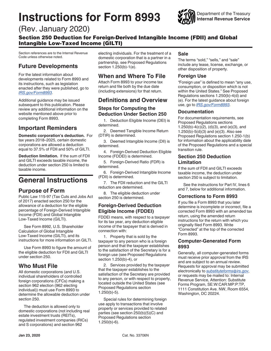 Instructions for IRS Form 8993 Section 250 Deduction for Foreign-Derived Intangible Income (Fdii) and Global Intangible Low-Taxed Income (Gilti), Page 1