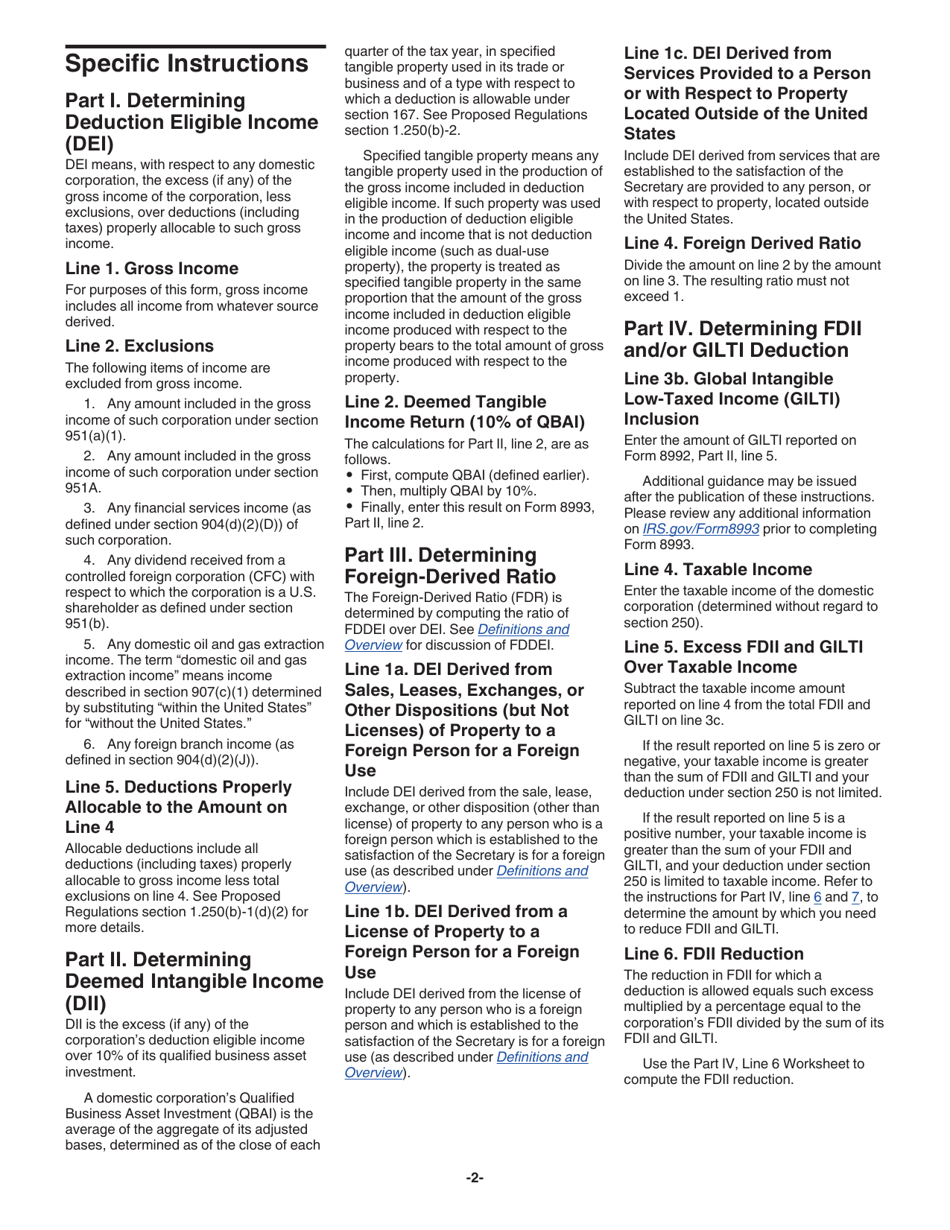 Instructions for IRS Form 8993 Section 250 Deduction for Foreign-Derived Intangible Income (Fdii) and Global Intangible Low-Taxed Income (Gilti), Page 2