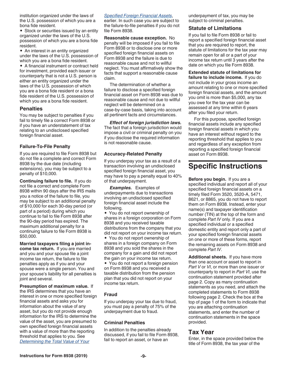 Instructions for IRS Form 8938 Statement of Specified Foreign Financial Assets, Page 9