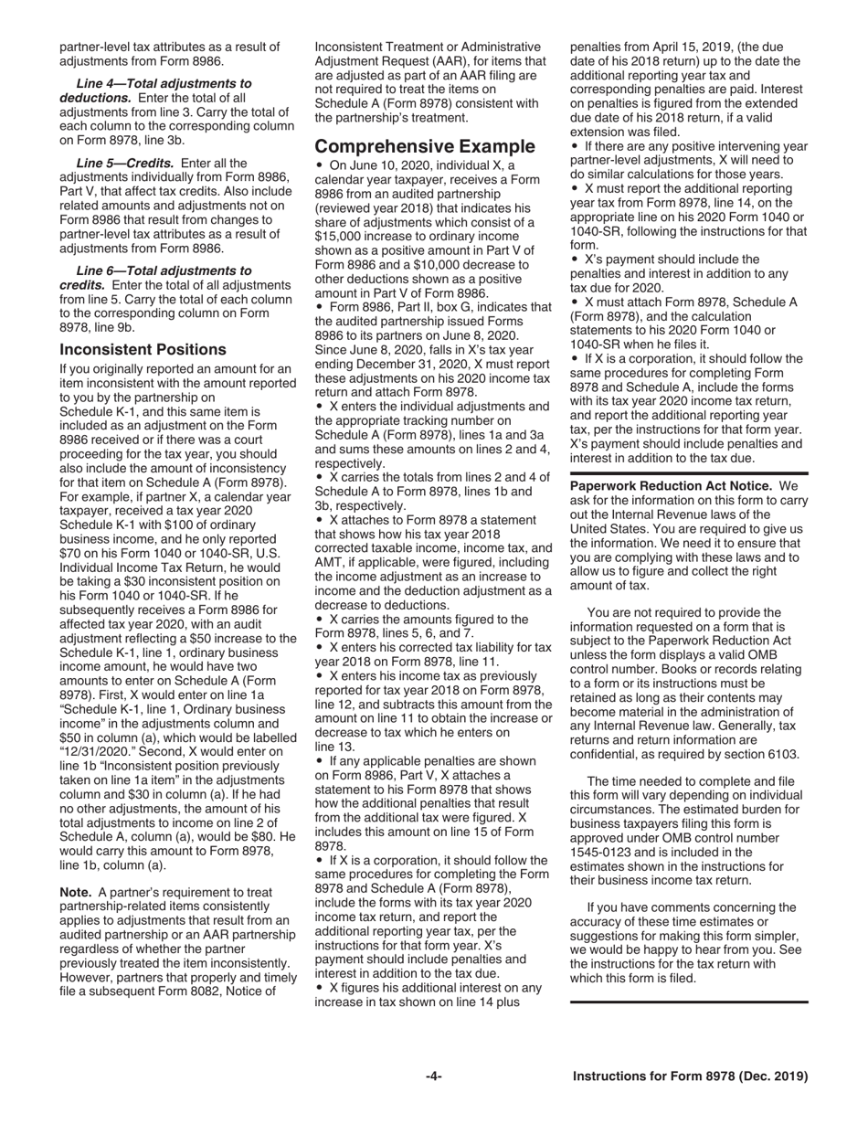 Instructions for IRS Form 8978 Partners Additional Reporting Year Tax (Including Schedule a), Page 4