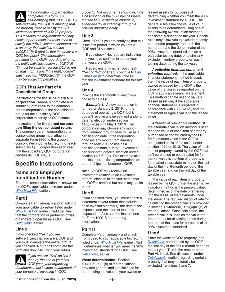 Instructions for IRS Form 8996 Qualified Opportunity Fund, Page 3