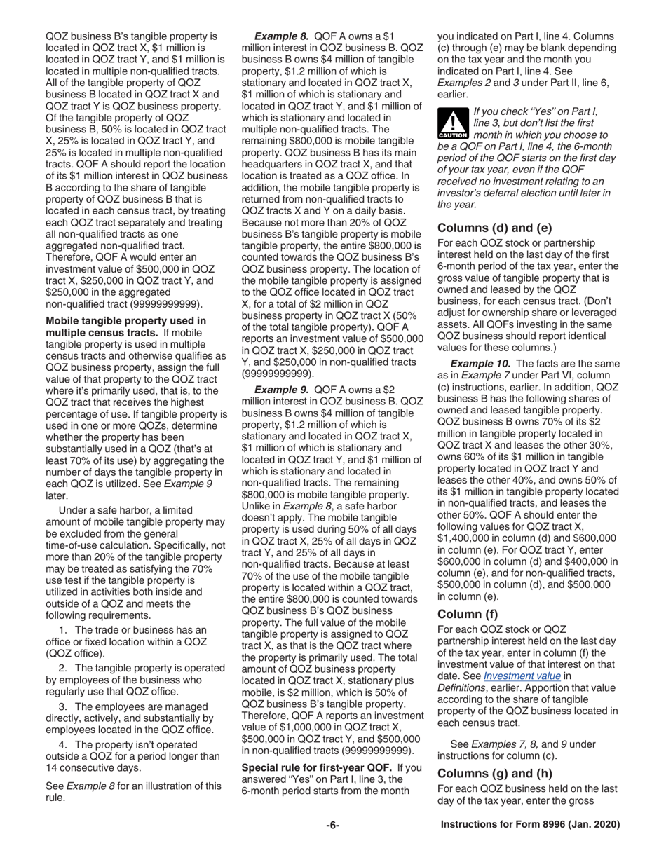 Instructions for IRS Form 8996 Qualified Opportunity Fund, Page 6
