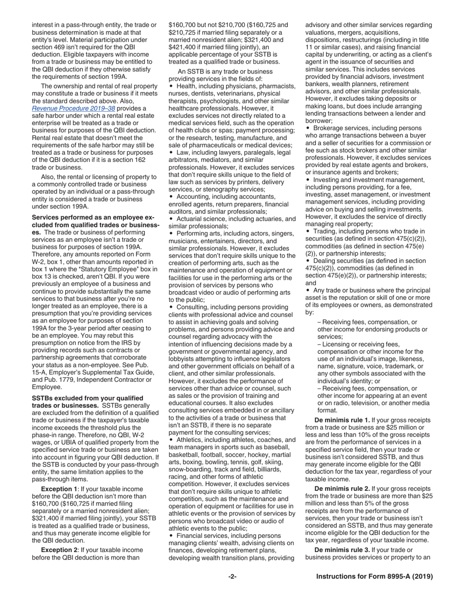 Instructions for IRS Form 8995-A Deduction for Qualified Business Income, Page 2