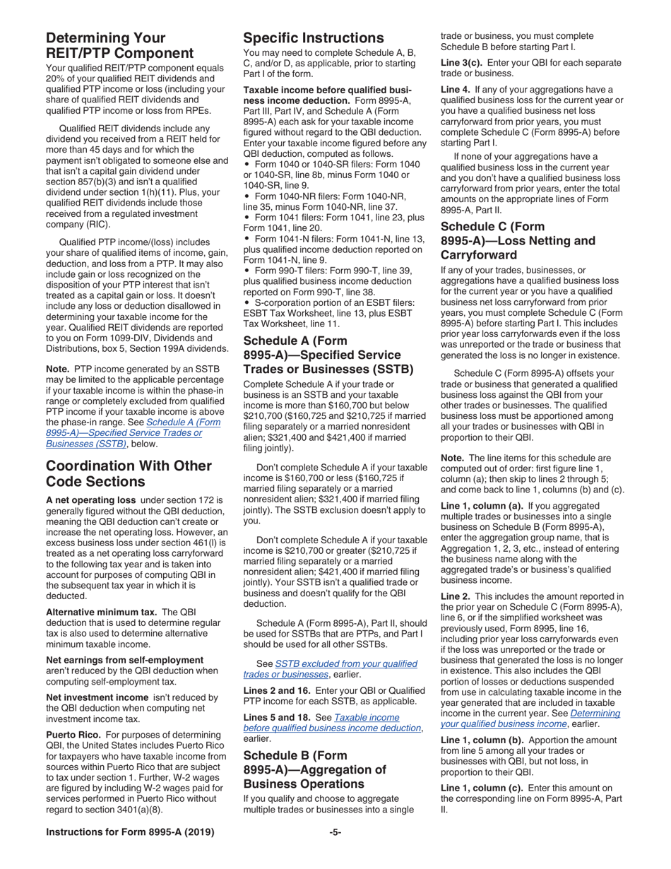 Instructions for IRS Form 8995-A Deduction for Qualified Business Income, Page 5