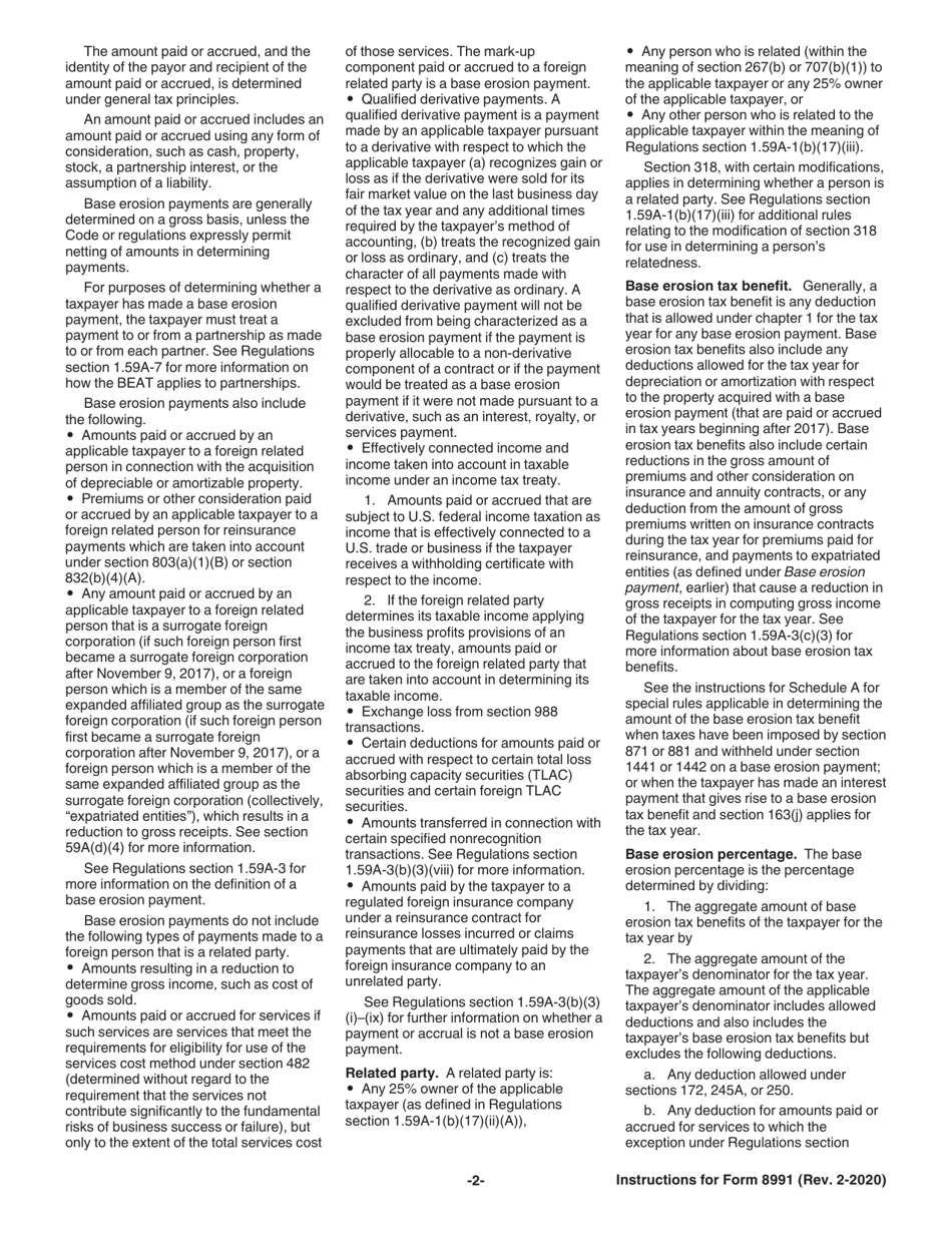 Instructions for IRS Form 8991 Tax on Base Erosion Payments of Taxpayers With Substantial Gross Receipts, Page 2