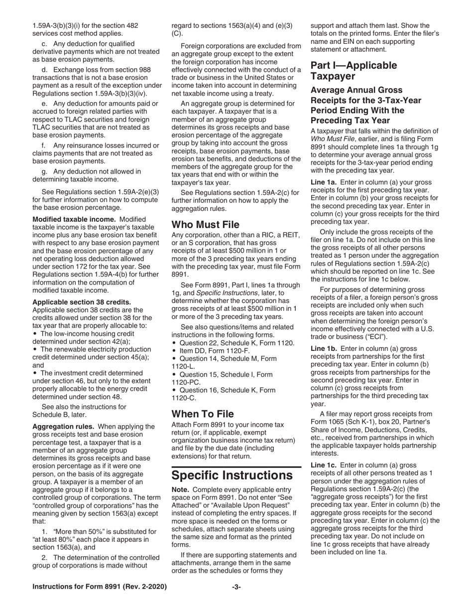 Instructions for IRS Form 8991 Tax on Base Erosion Payments of Taxpayers With Substantial Gross Receipts, Page 3