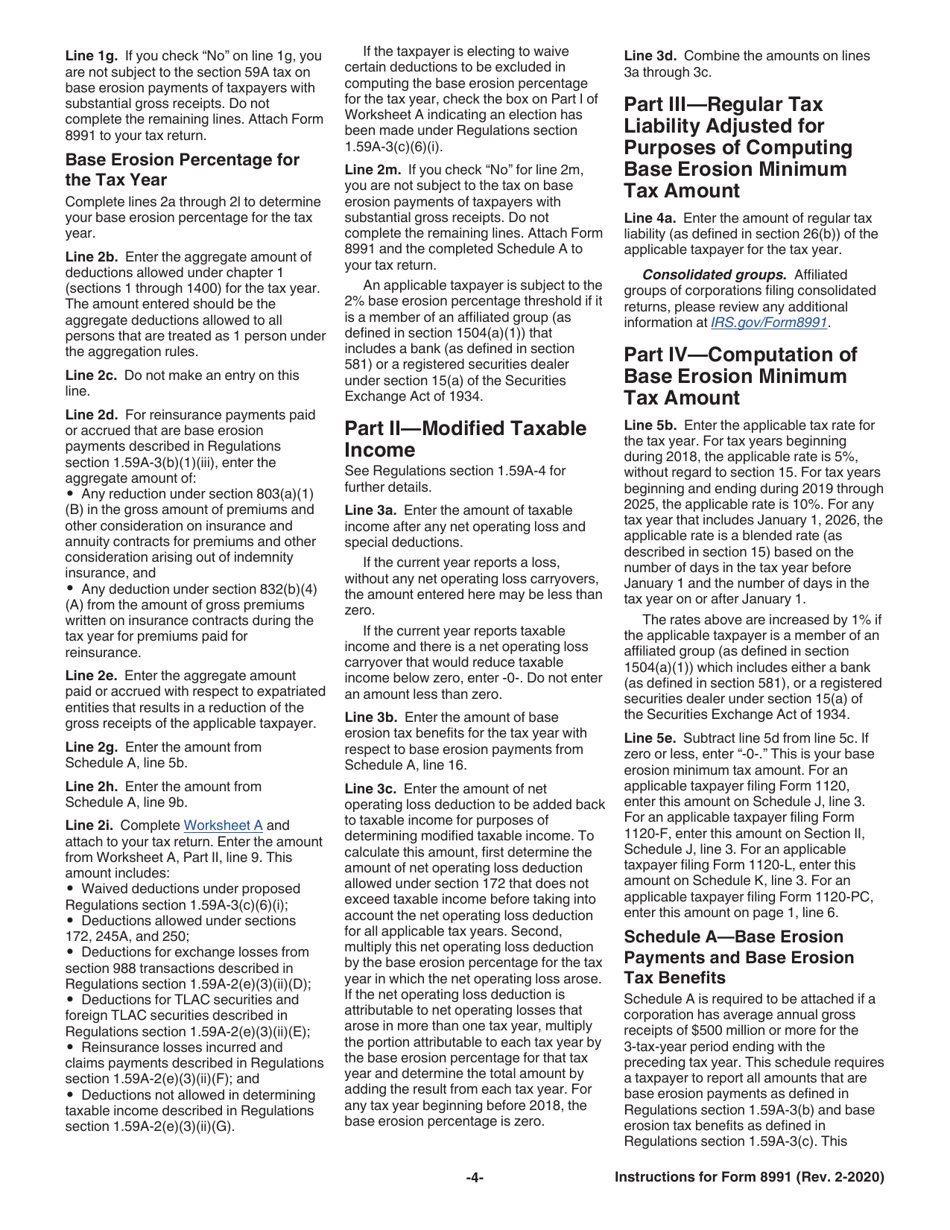 Instructions for IRS Form 8991 Tax on Base Erosion Payments of Taxpayers With Substantial Gross Receipts, Page 4