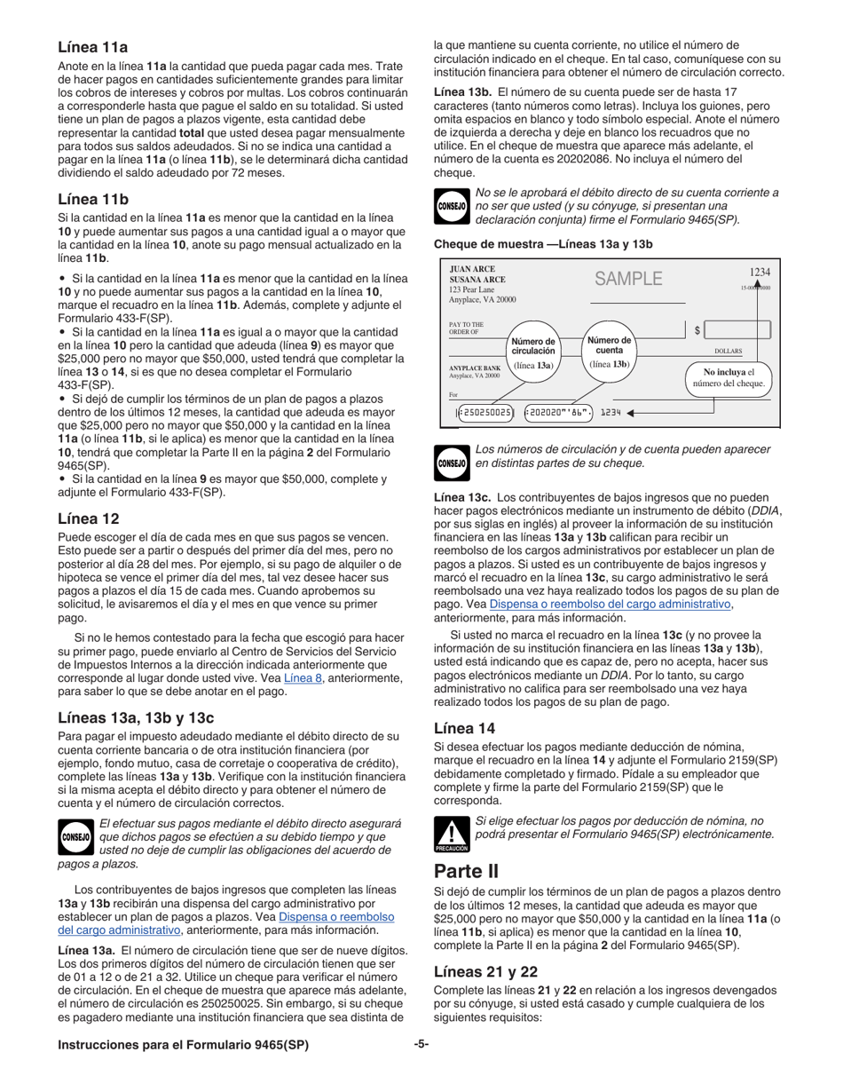 Instrucciones para IRS Formulario 9465(SP) Solicitud Para Un Plan De Pagos a Plazos (Spanish), Page 5