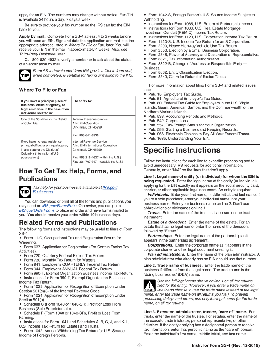 Download Instructions for IRS Form SS4 Application for Employer
